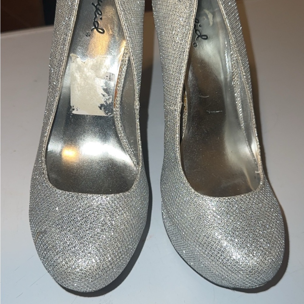 Qupid Silver Glitter Heels